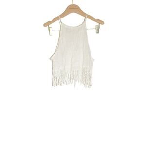 Green Pea - NWT Tassel Cropped High Neck Tank Top in White / Size M